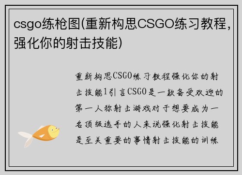 csgo练枪图(重新构思CSGO练习教程，强化你的射击技能)